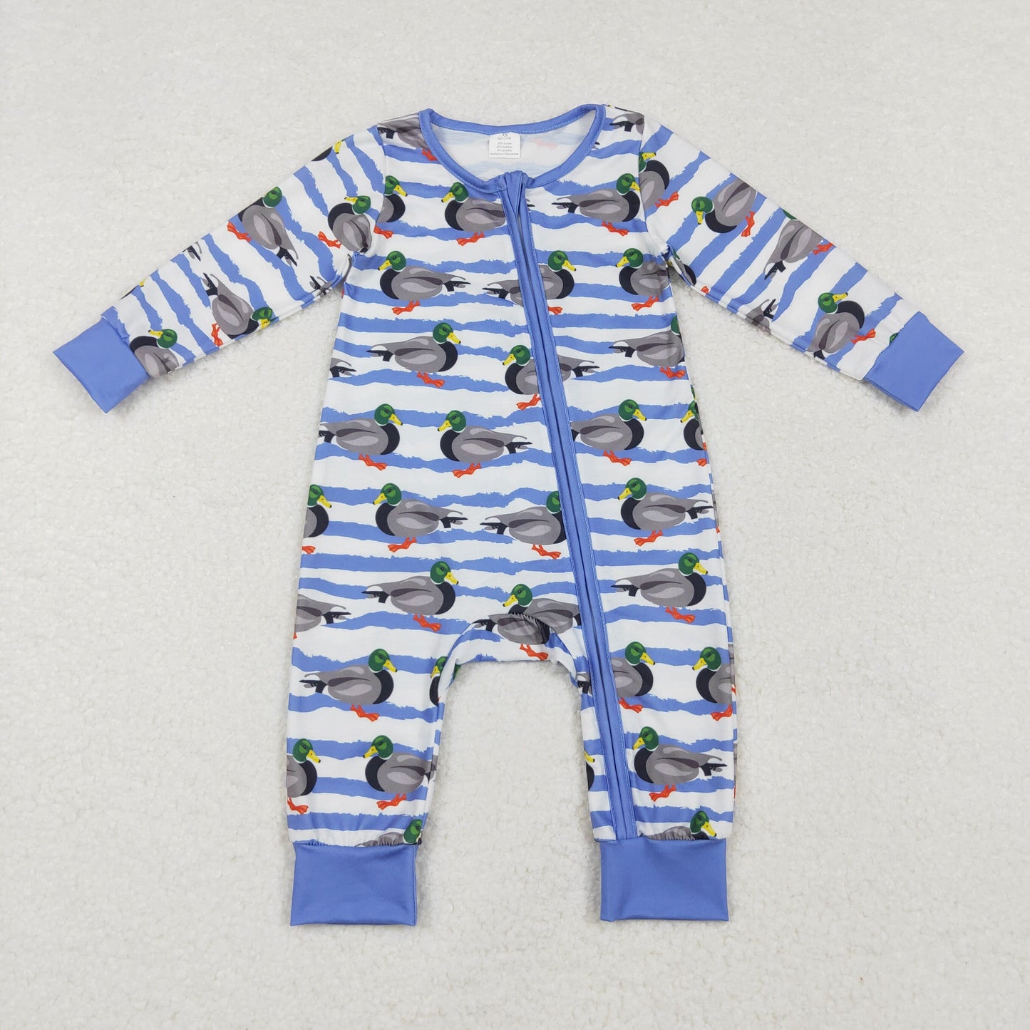 blue duck print zip bamboo sleeper boy