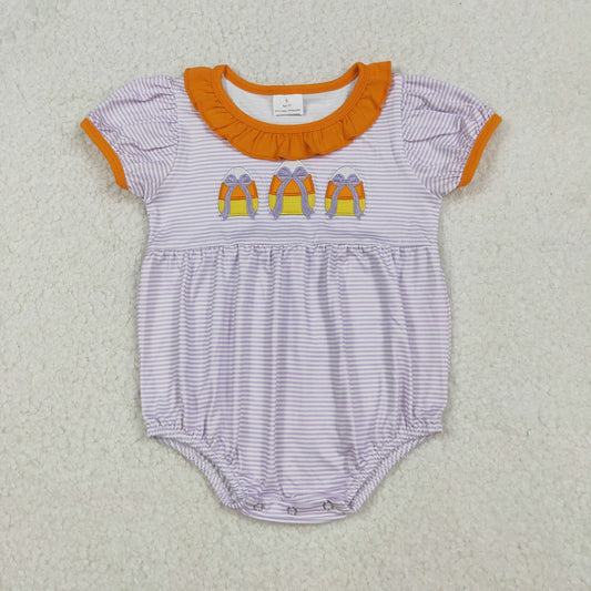 halloween purple stripes candy corn embroidery baby girl bubble