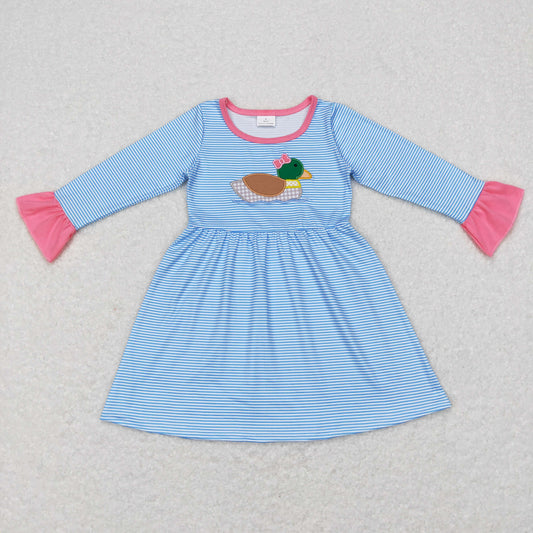 ruffle sleeve blue stripe duck embroidery dress