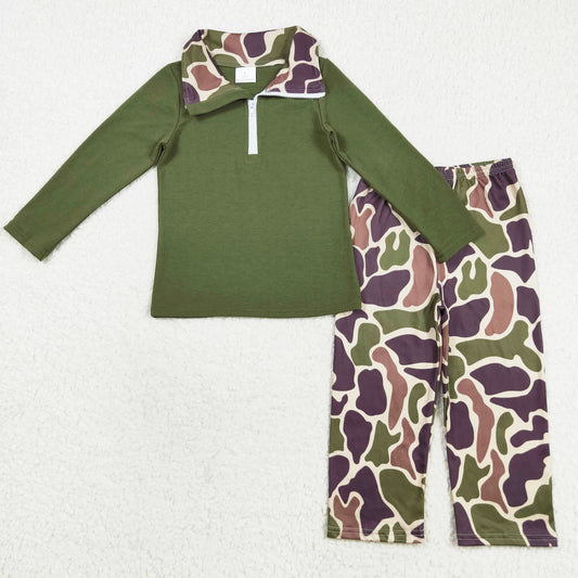 long sleeve olive zip top camo pants set boy clothes