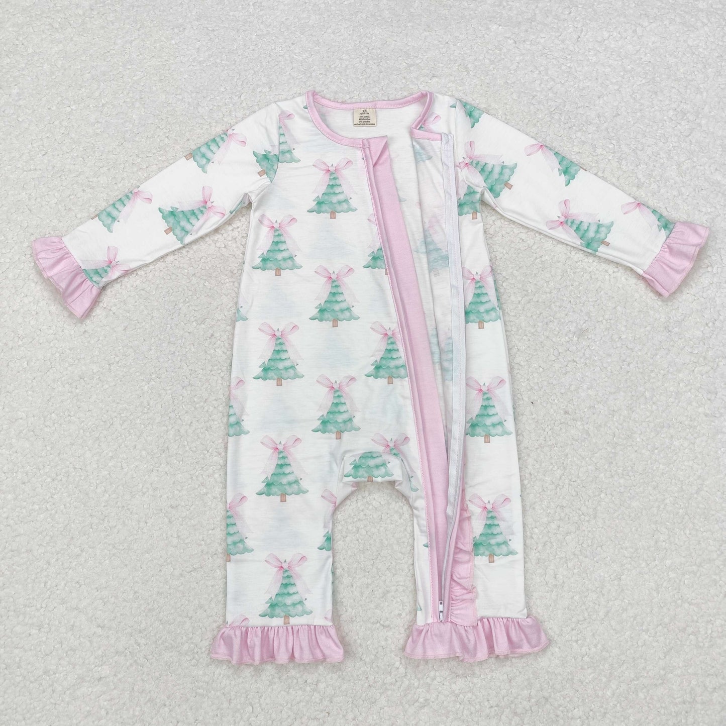 baby girl Christmas tree print bamboo sleeper white