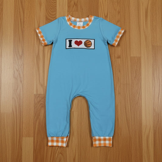 i love basketball embroidery boy romper