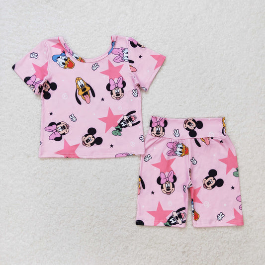 pink cartoon mouse shorts set girl