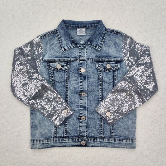 sequin sleeve button denim jacket