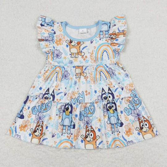 baby girl clothes blue cartoon dog girl summer top ruffles tunic top