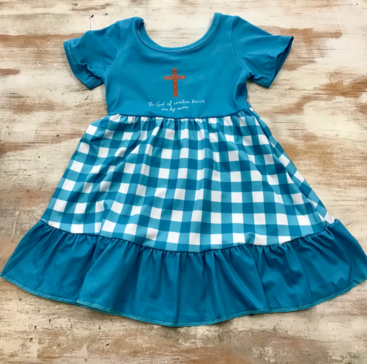 the god of creation knows me by name jesus cross plaid dress kids dresses