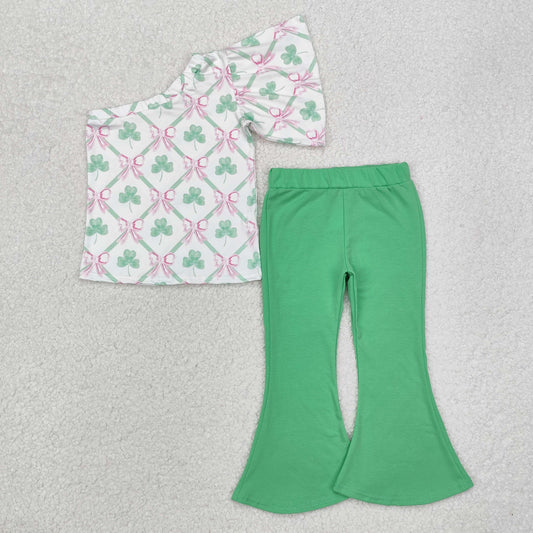 baby girl st patrick shamrock bell bottm pants set