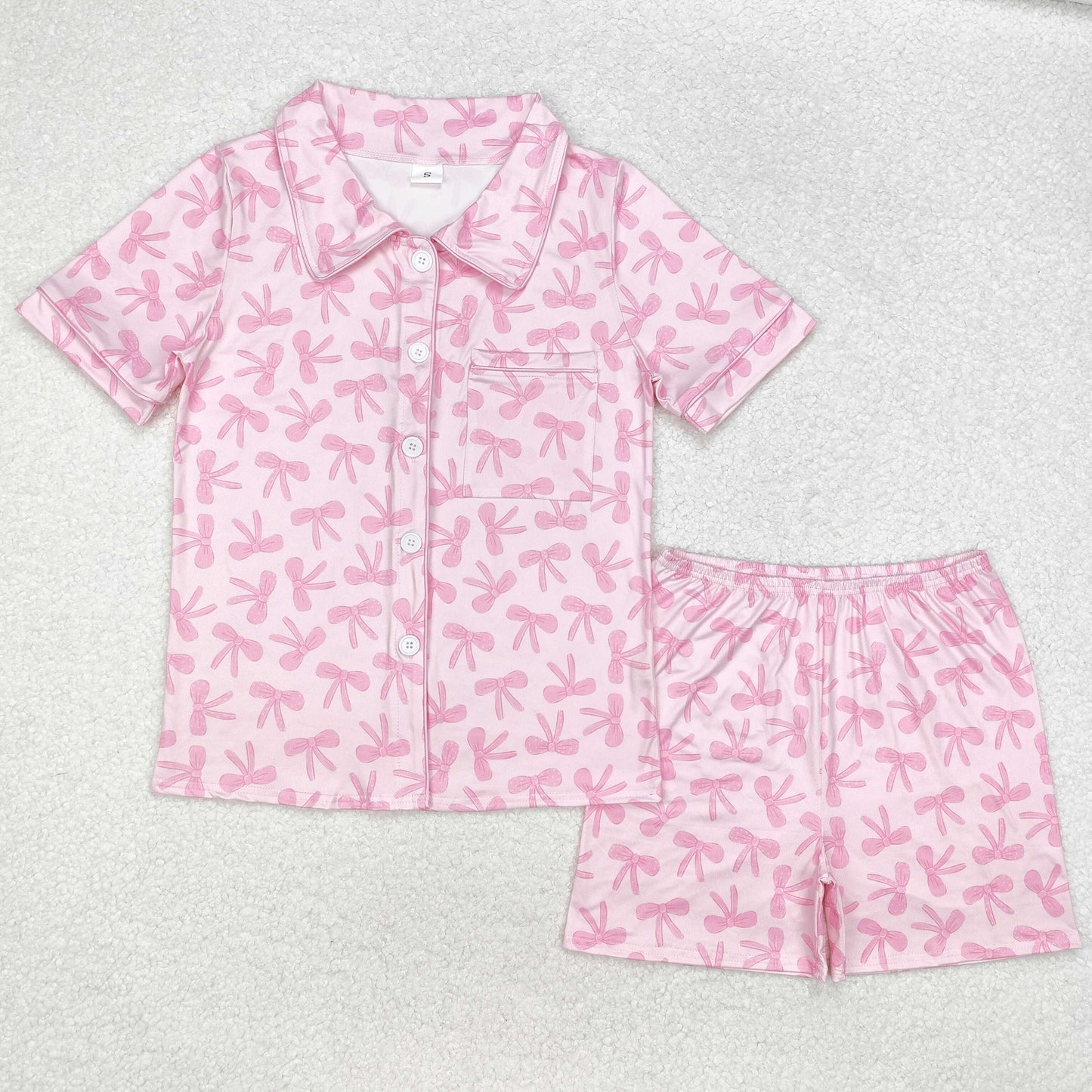 adult sleepwear woman pink bows shorts pajamas set