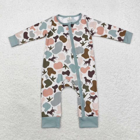 LR1387 USA Warehouse Hunting Mallard Dog Baby Zip Romper Sleeper