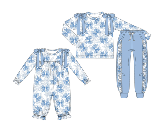 NO MOQ CLOSE 2025 2nd Sept blue bow&floral sibling clothing