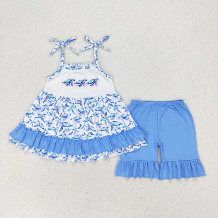 Kids Sea Turtle Embroidery Sibling Clothes