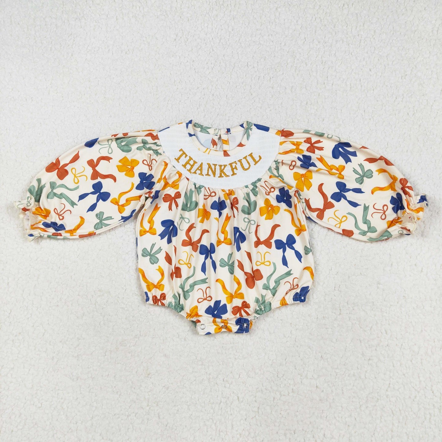 thankful coloful bow embroidery smock bubble