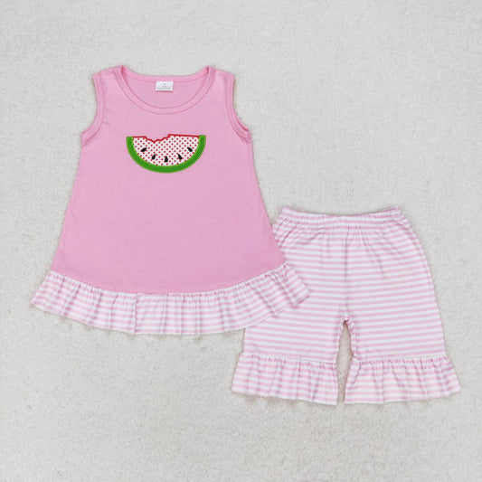 embroidery watermelon girl shorts set pink