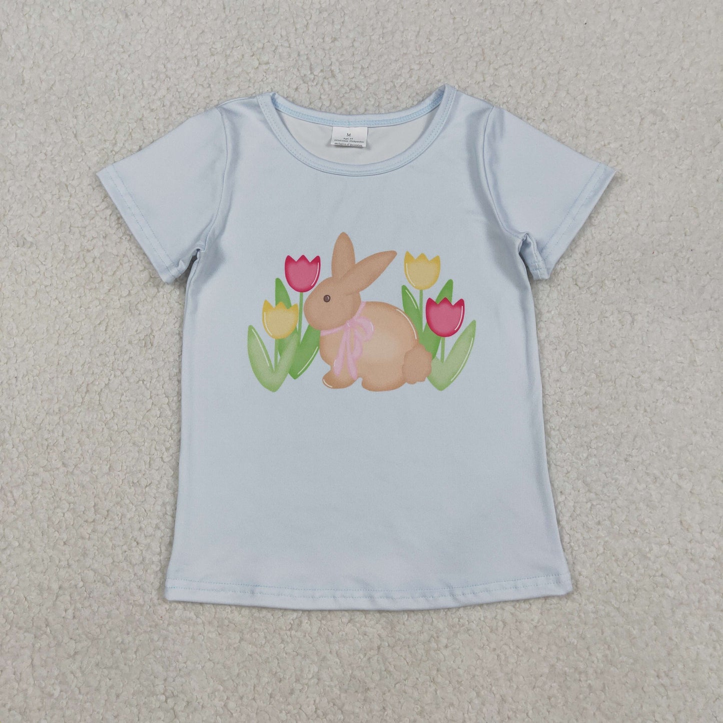easter flower rabbit pattern blue tee