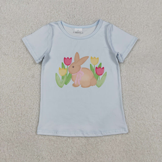 easter flower rabbit pattern blue tee
