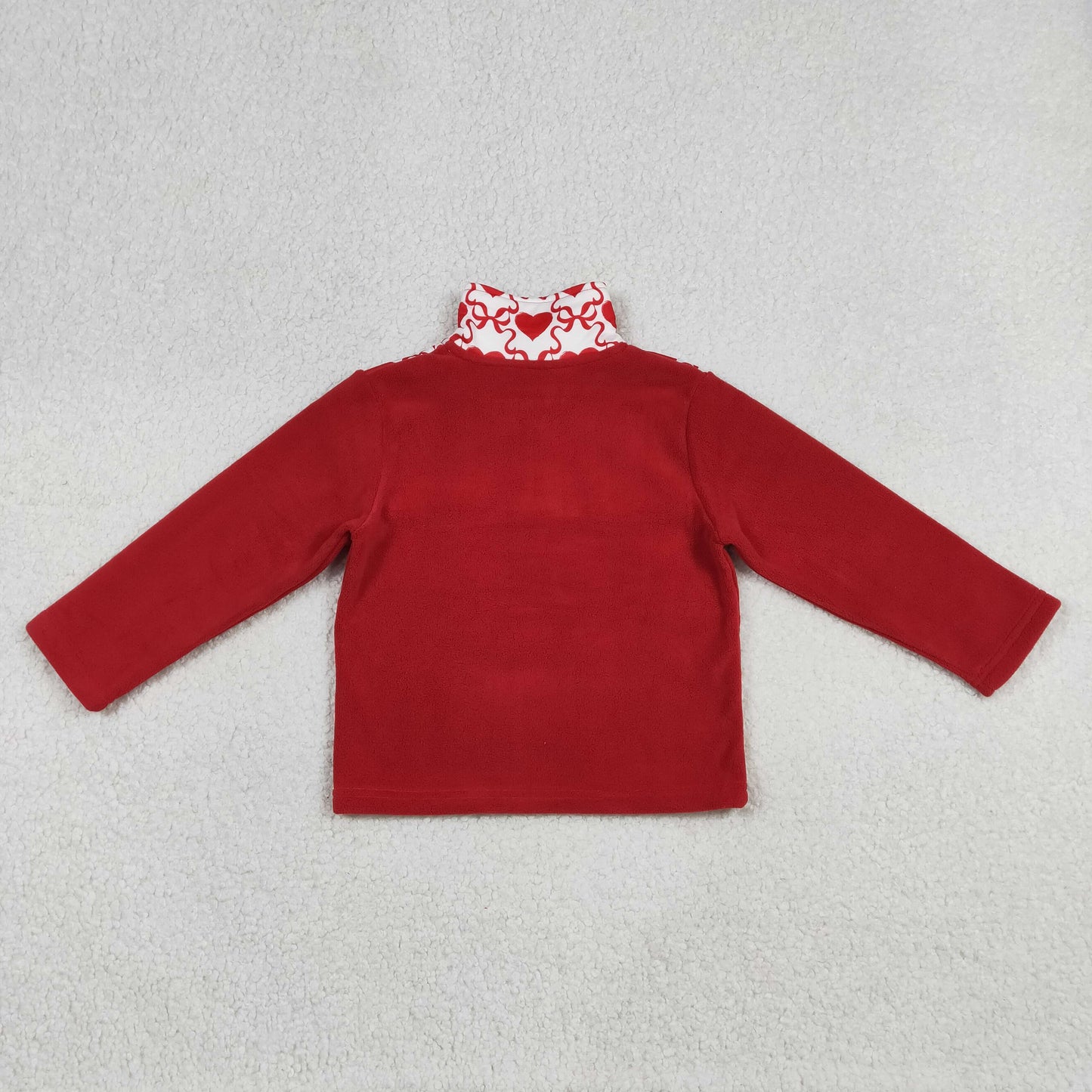red bow heart zip fleece pullover