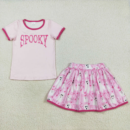 pink spooky ghost skort set Halloween girls clothing