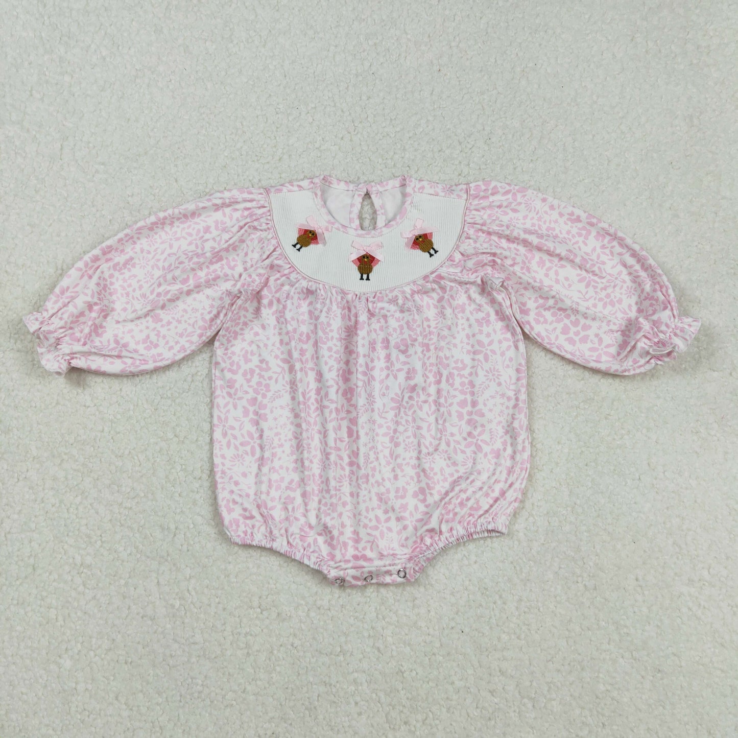 pink floral turkey embroidery smock bubble