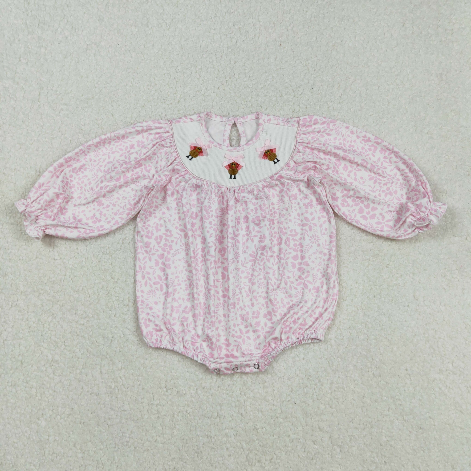 pink floral turkey embroidery smock bubble