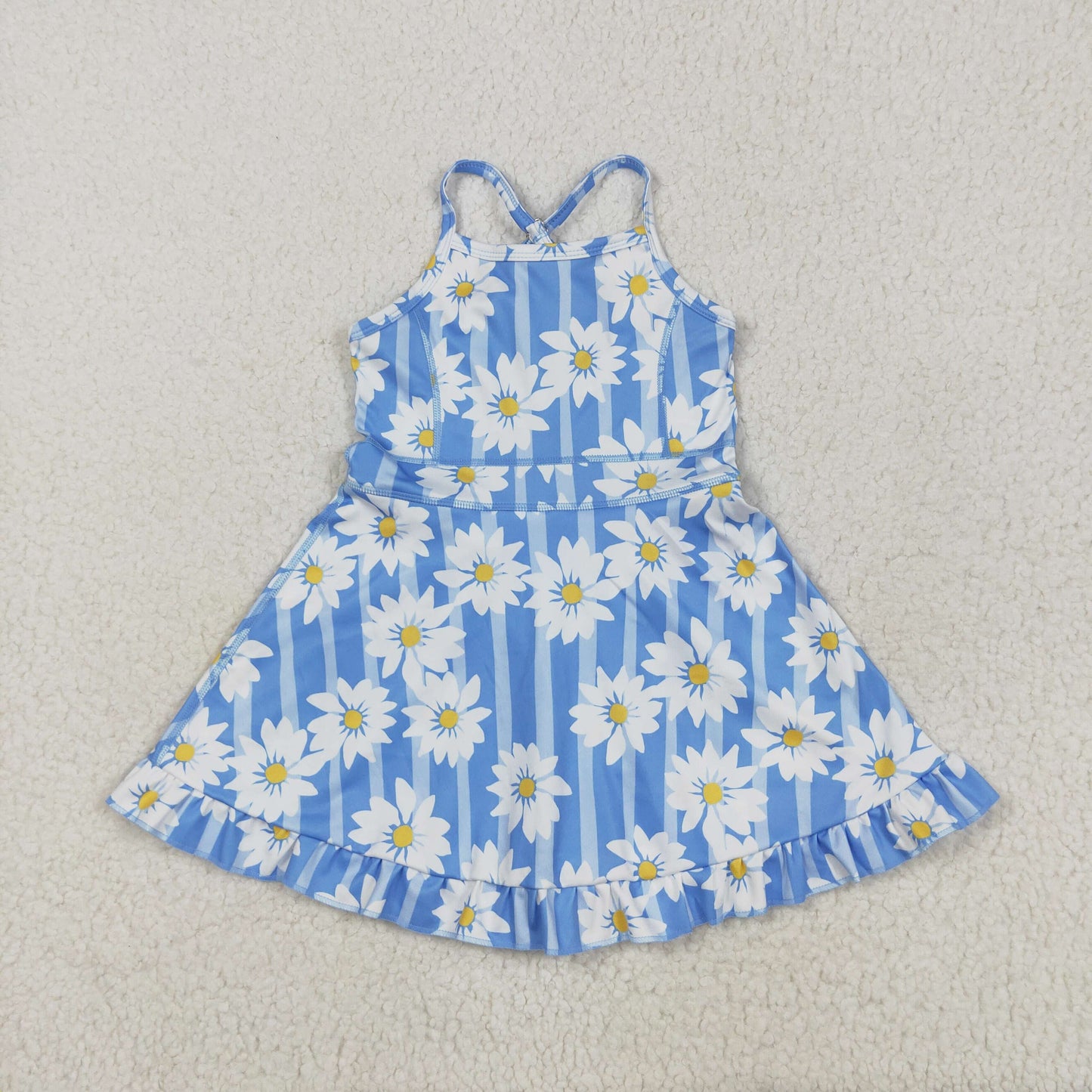 blue striped flower athletic dress