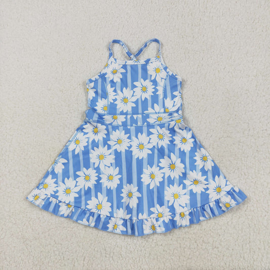 blue striped flower athletic dress