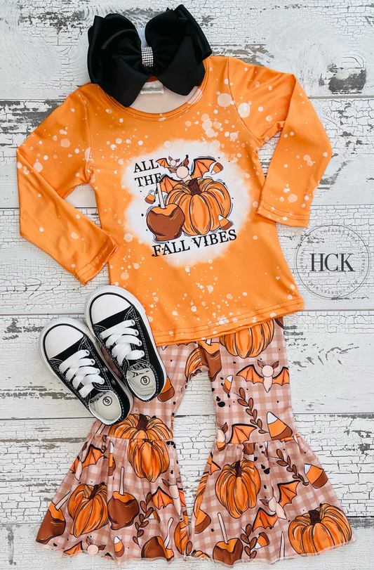 all the fall vibes bat candy pumpkin outfit girl halloween clothing