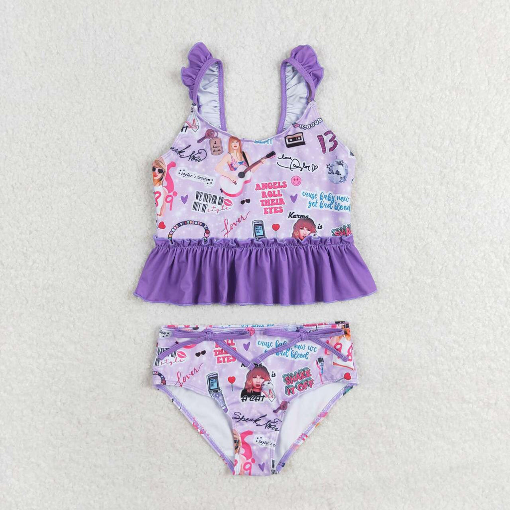 swiftie print two piece swimsuit girl swimwear purple