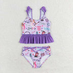 swiftie print two piece swimsuit girl swimwear purple