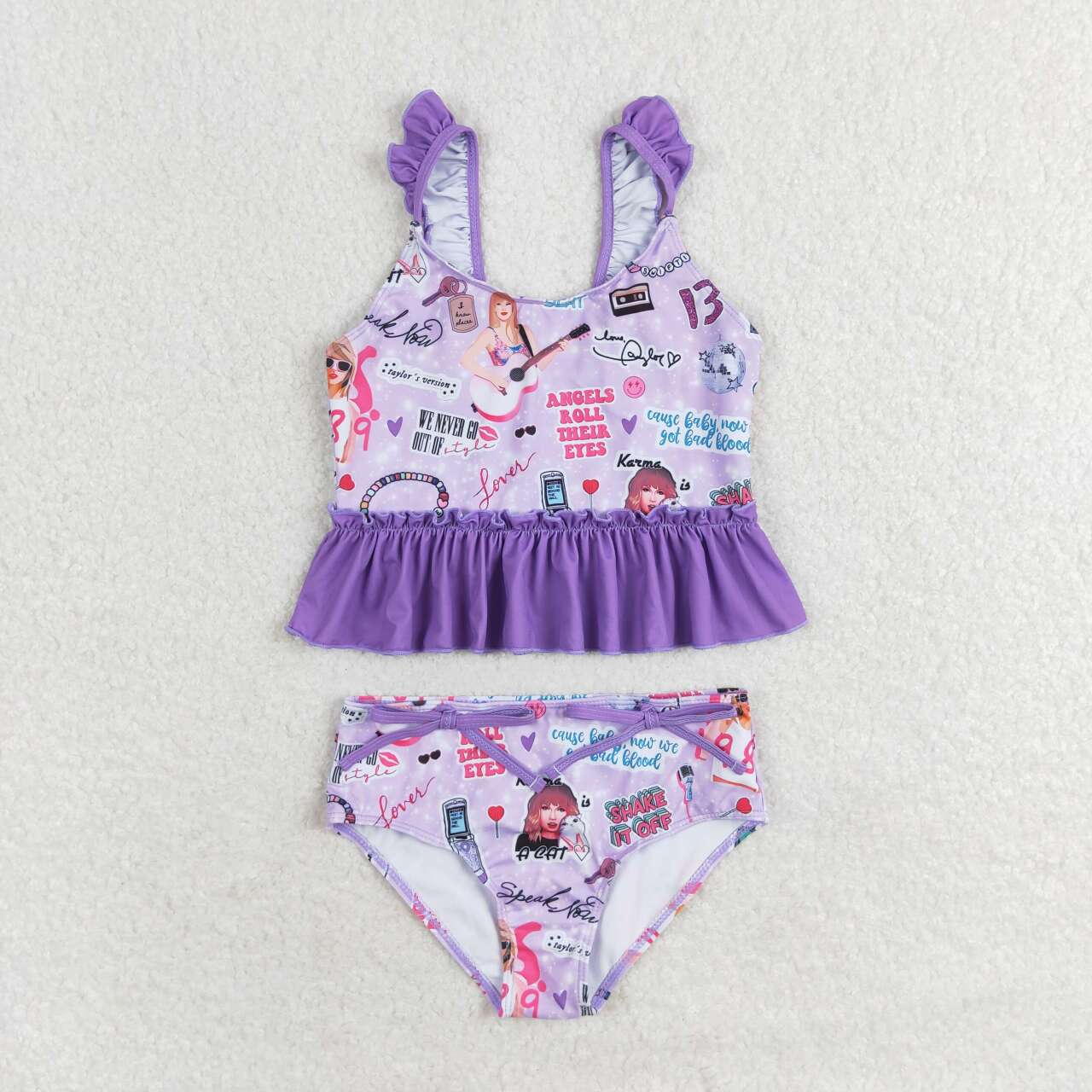 swiftie print two piece swimsuit girl swimwear purple