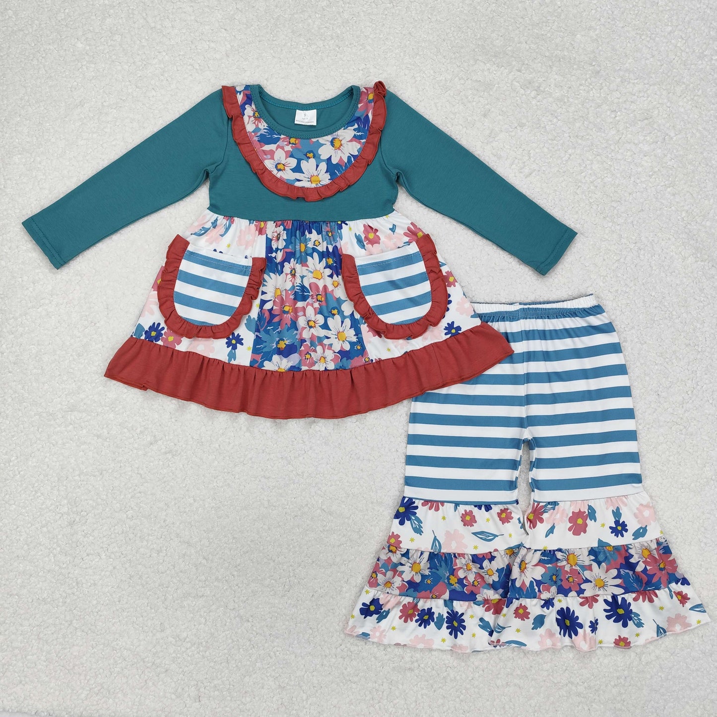 floral pocket tunic flare bottom outfit girls clothes set