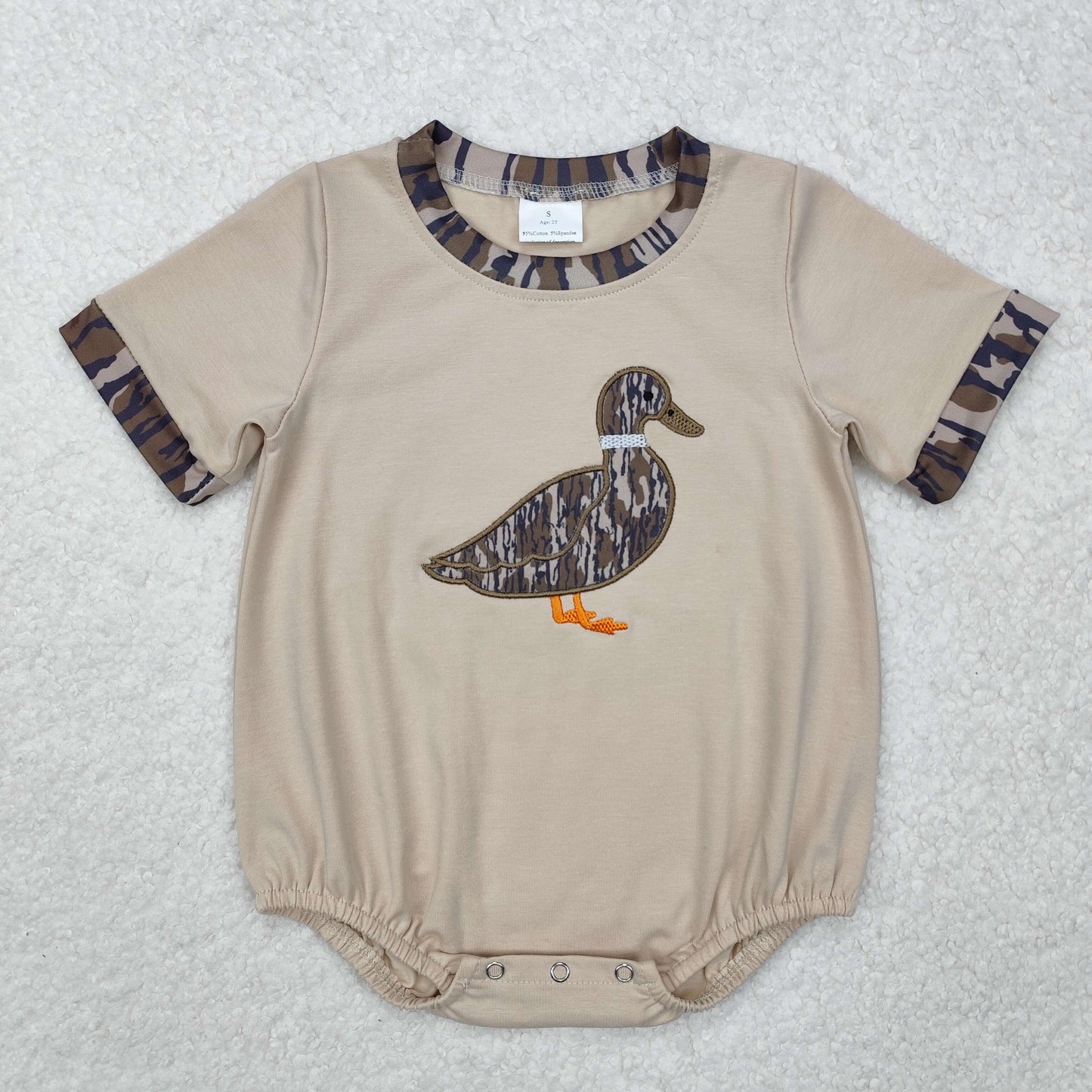 camo duck embroidered baby boy rompers