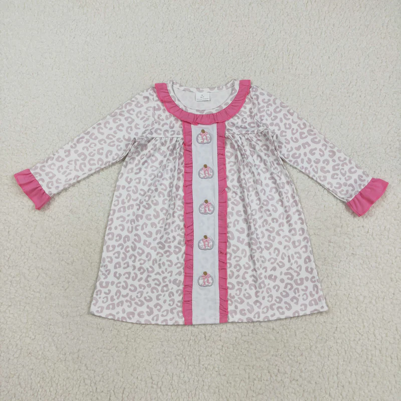 Leopard Pumpkin Embroidery Girls Fall Clothes Sibling Clothes
