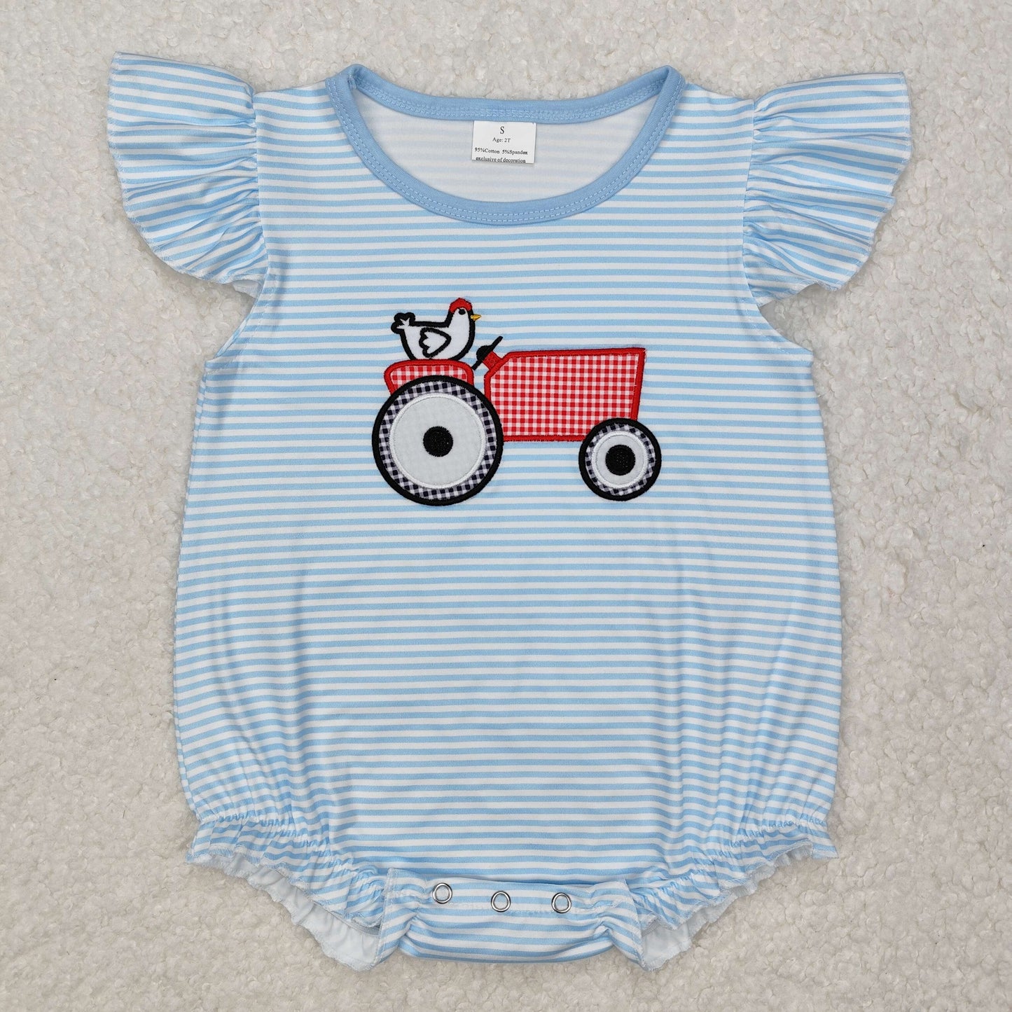 chicken tractor embroidered bubbles girl