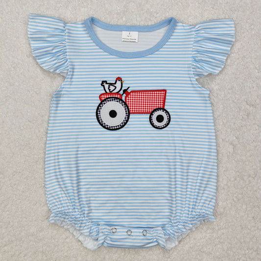 chicken tractor embroidered bubbles girl