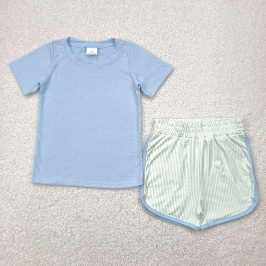 cotton blue tee striped shorts set