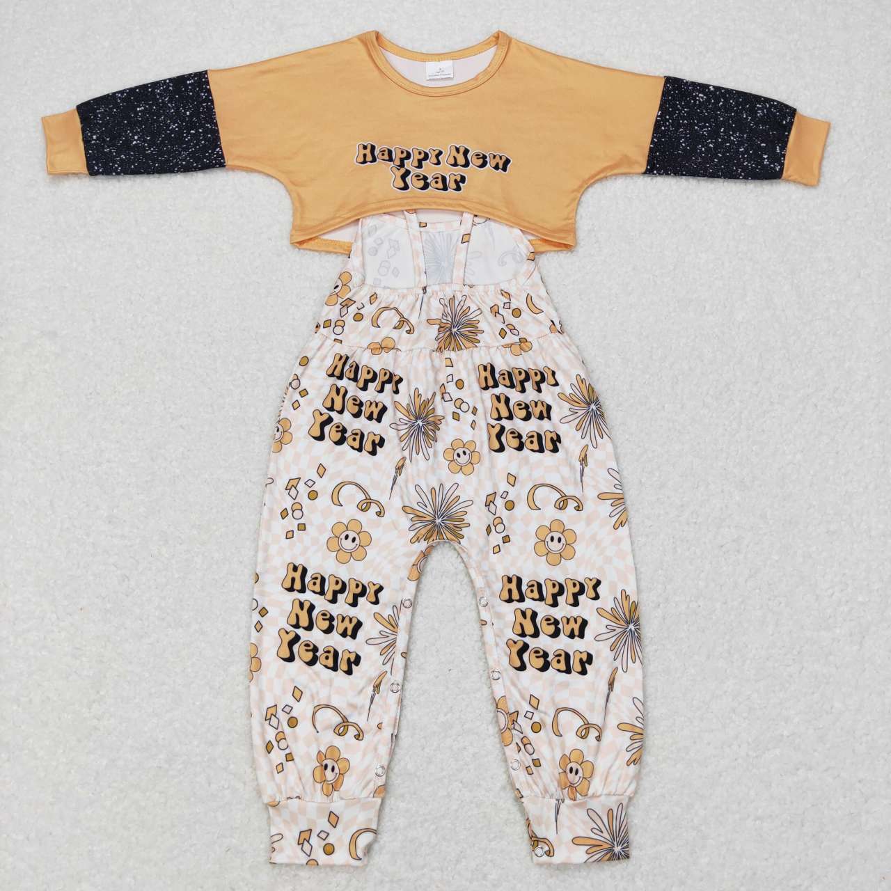 girl happy new year crop top and strap jumspuit set