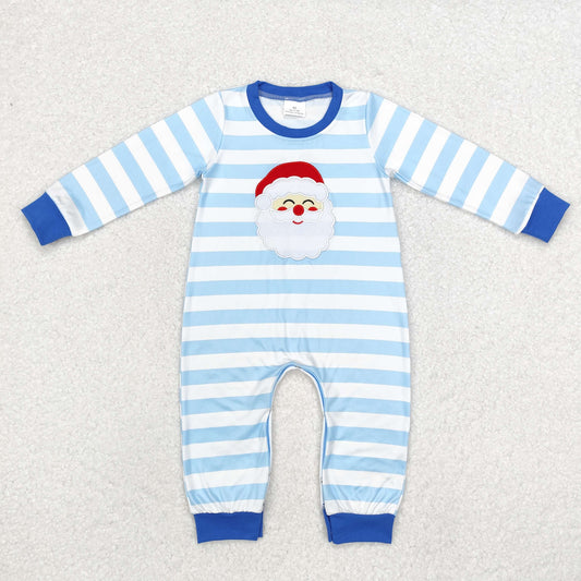 baby boy blue stripe santa claus embroidered romper