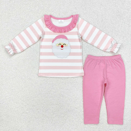 toddler girl santa embroidered pants set pink