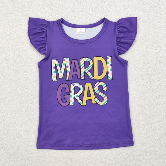 purple mardi gras girl flutter tee