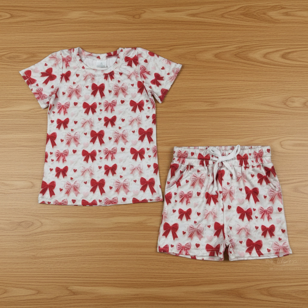 valentine's day red pink coquette shorts set