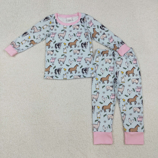 farm animal print two pieces lounge set girl pajama