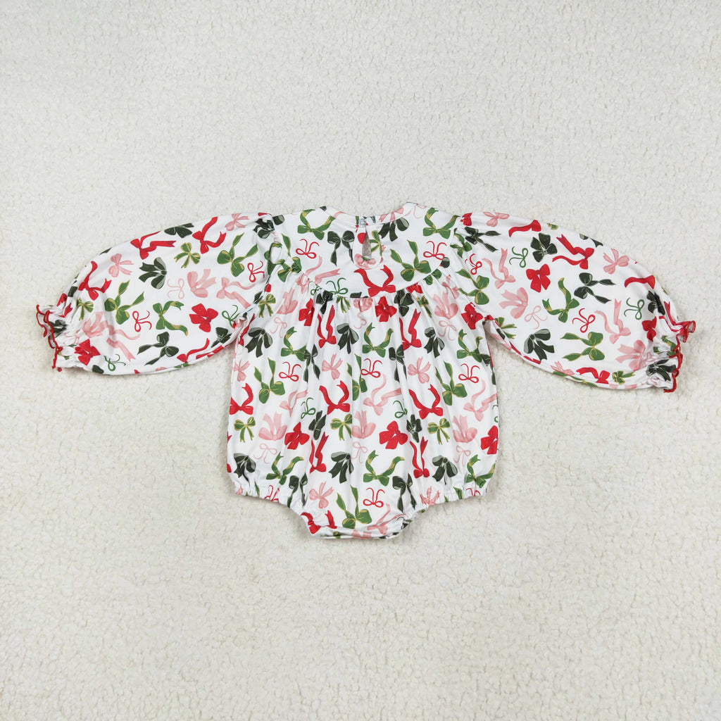 merry christmas red green bow embroidery smock bubble