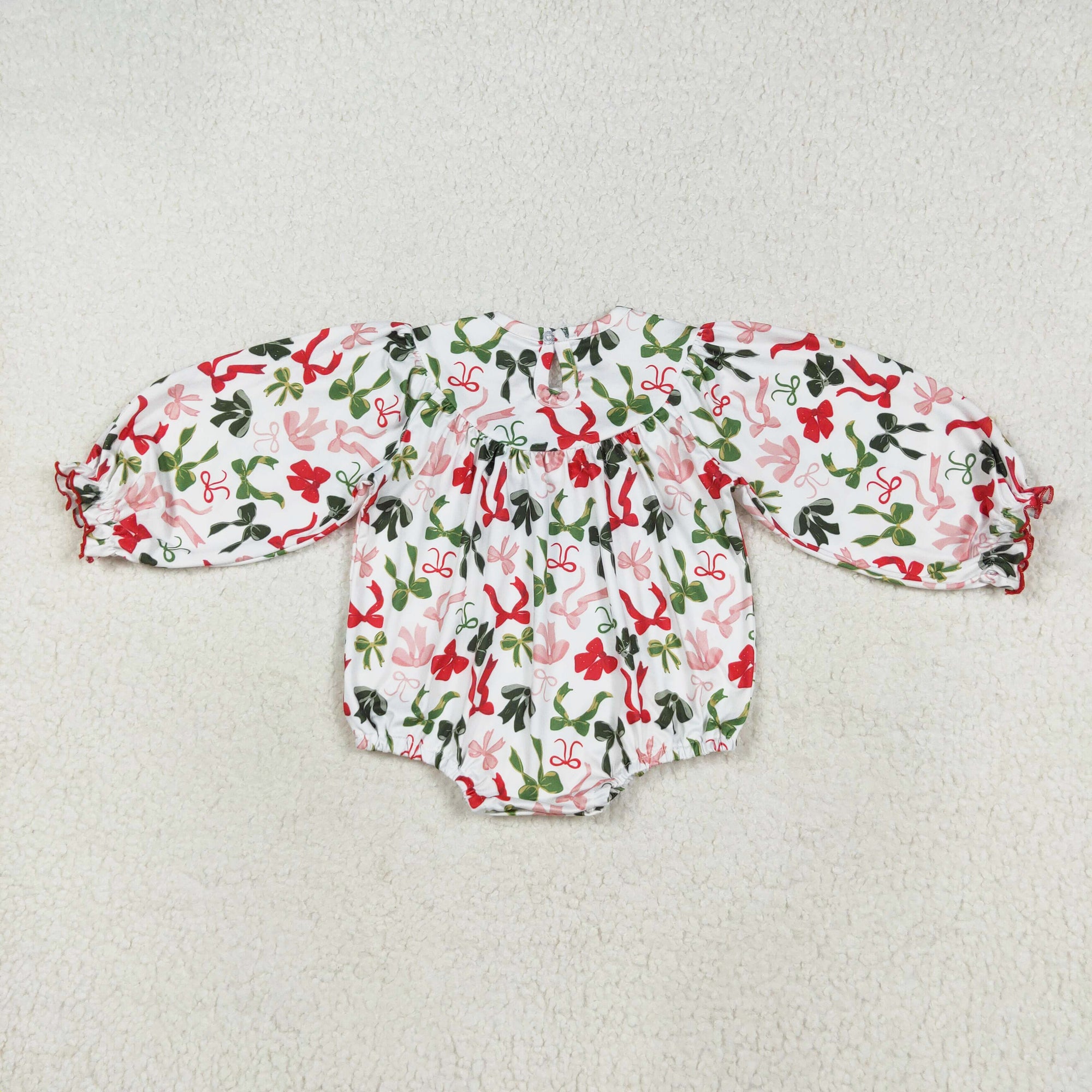 merry christmas red green bow embroidery smock bubble