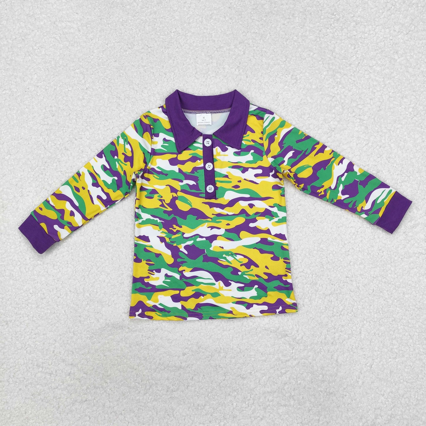 long sleeve mardi gras camo polo shirt