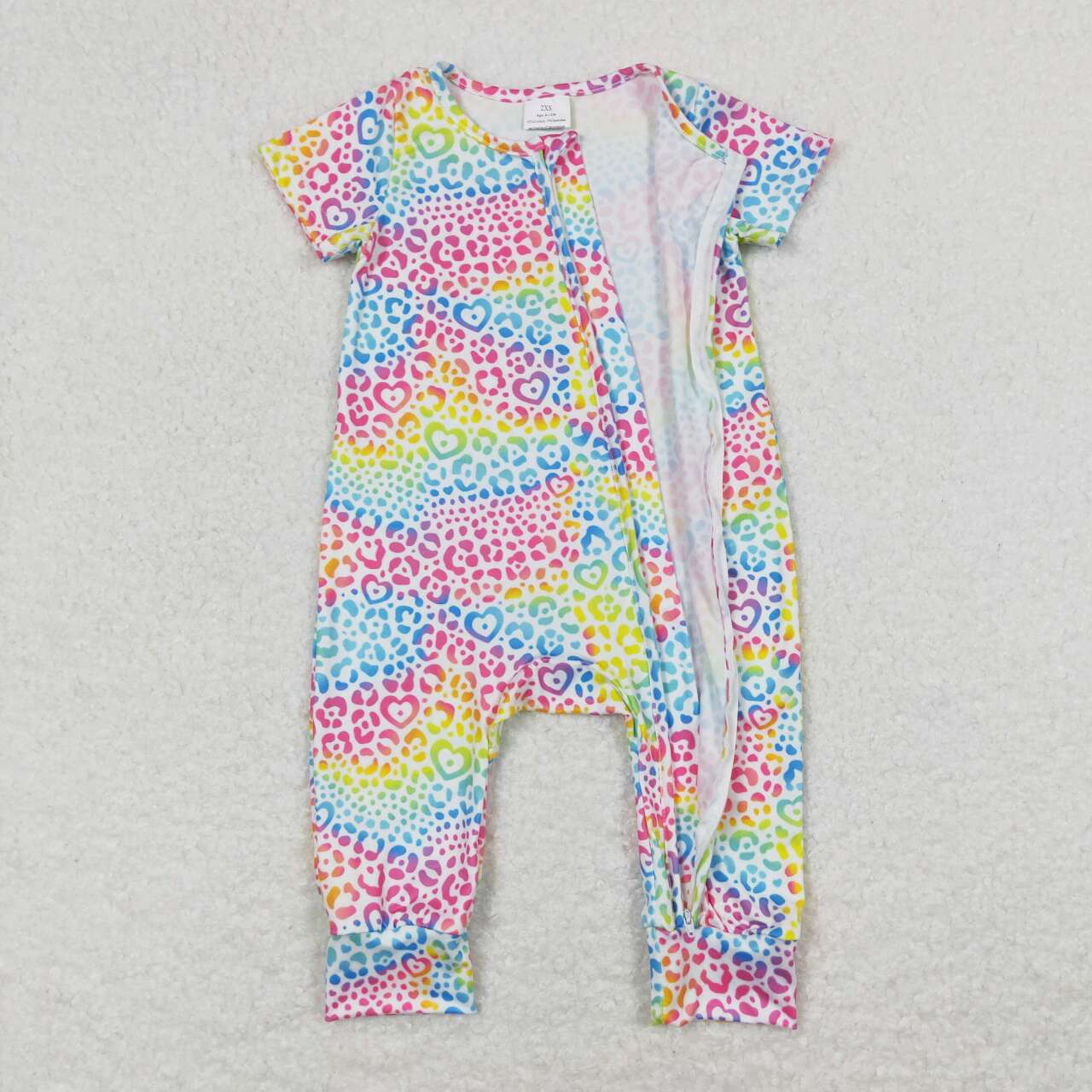 summer rainbow leopard infant girl zip romper baby clothes