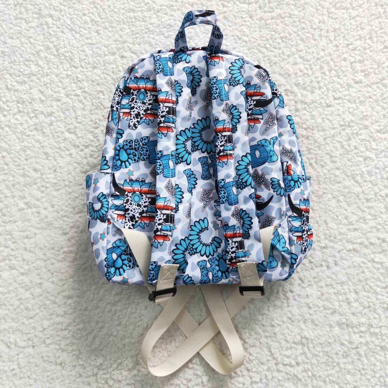 turquoise print child bag backpack