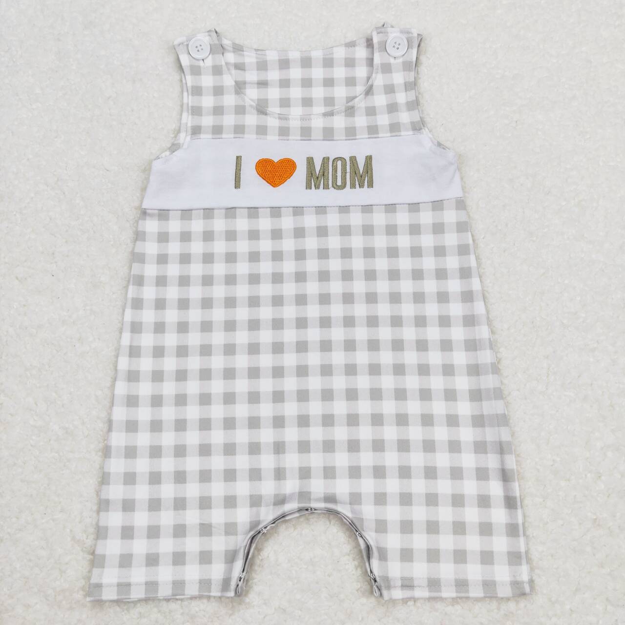 plaid i love mom embroidery romper