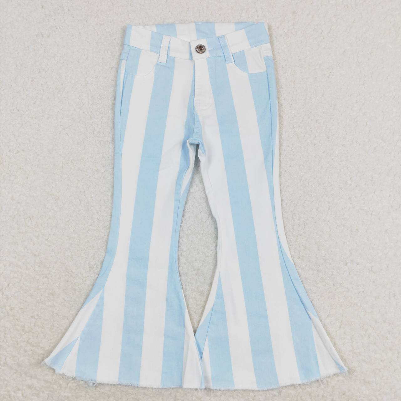 light blue stripe denim flare bottom jeans girls clothes
