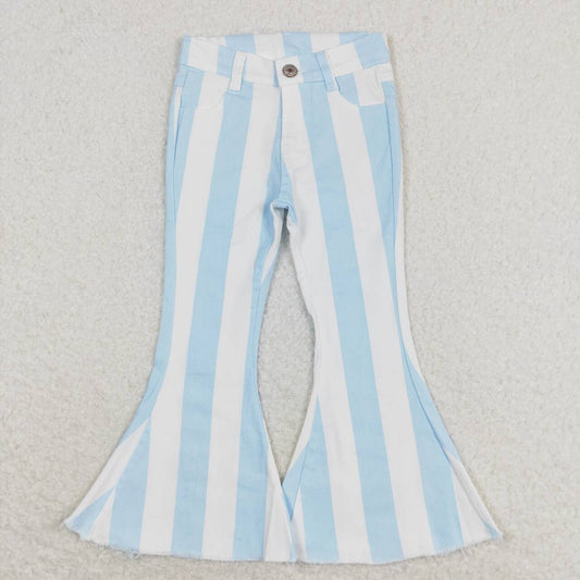light blue stripe denim flare bottom jeans girls clothes