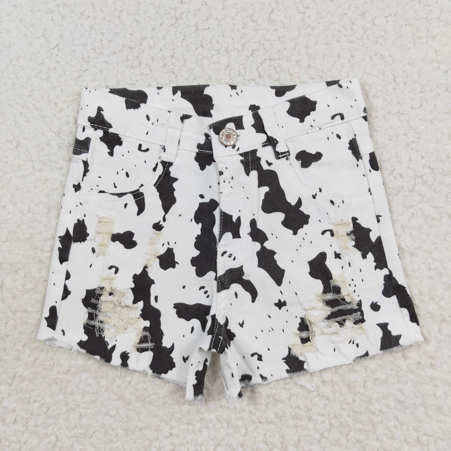 western girl cow print denim shorts